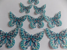 Load image into Gallery viewer, 32 PRECUT Edible Vintage Blue Butterflies cake/cupcake toppers
