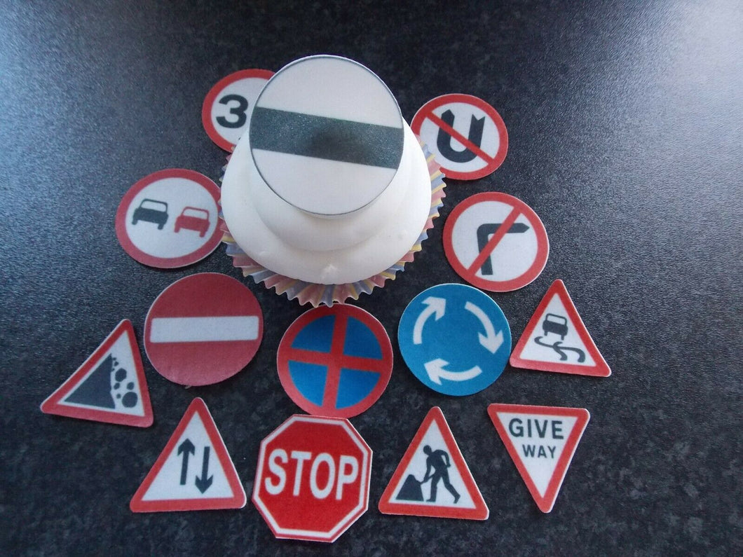 14 PRECUT Edible Road Signs wafer/rice paper cake/cupcake toppers