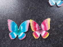 Load image into Gallery viewer, 12 Precut Edible Tie Dye Pink &amp; Blue Butterflies for cakes and cupcake toppers
