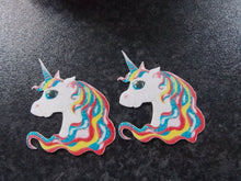 Load image into Gallery viewer, 12 PRECUT Edible Unicorn Heads wafer/rice paper cake/cupcake toppers

