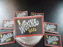 Load image into Gallery viewer, 12 PRECUT Wonkas Chocolate Bar edible wafer/rice paper cake/cupcake toppers
