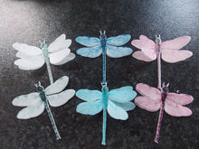 Load image into Gallery viewer, 12 3d Edible wafer Paper Dragonflies for cake/cupcake toppers
