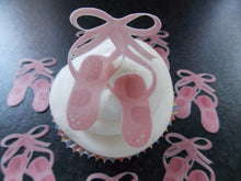 Load image into Gallery viewer, 12 PRECUT Edible Pink Ballet Shoes wafer/rice paper cake/cupcake toppers
