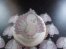 Load image into Gallery viewer, 12 PRECUT Edible Pink Peacock wafer/rice paper cake/cupcake toppers
