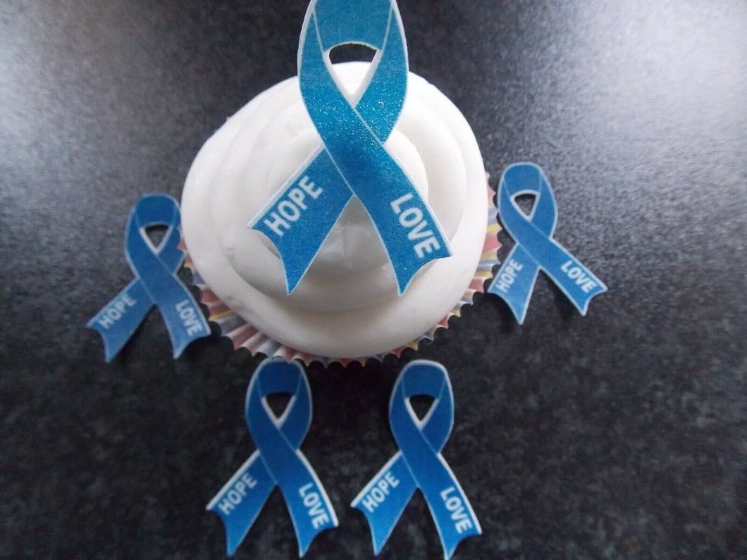 12 PRECUT Edible blue Colon Cancer ribbon wafer/rice paper cake/cupcake toppers