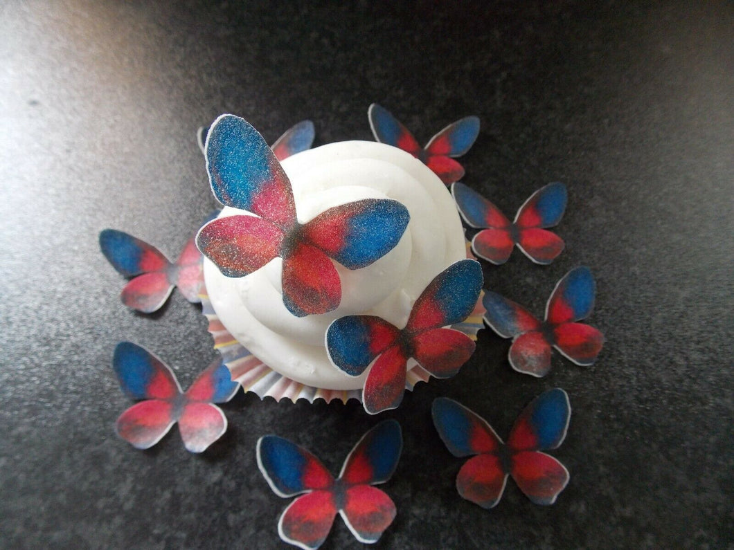 16 PRECUT Fushia Pink&Royal Blue Butterfly Edible wafer paper cupcake toppers(E)