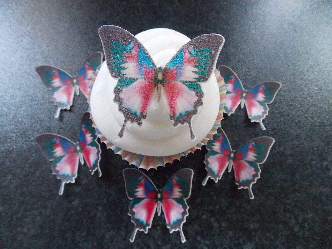 12 PRECUT Pink Butterflies Edible wafer/rice paper cupcake toppers (D)