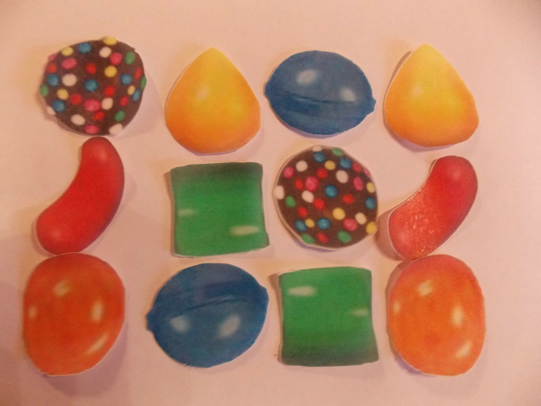 12 or 24 Precut edible paper candy crush candies for cakes and cupcake toppers