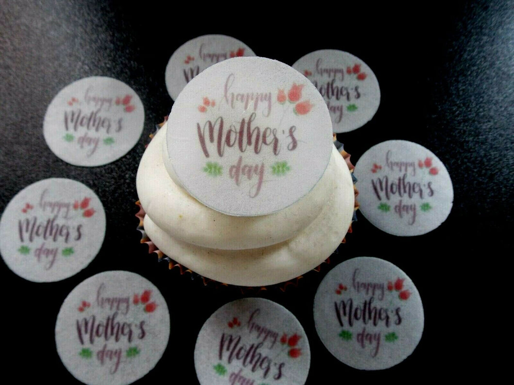 12 PRECUT edible wafer/rice paper Mothers Day Disc cake/cupcake toppers (2)
