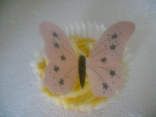 Load image into Gallery viewer, 12 Precut Edible pink with stars butterflies cake/cupcake toppers
