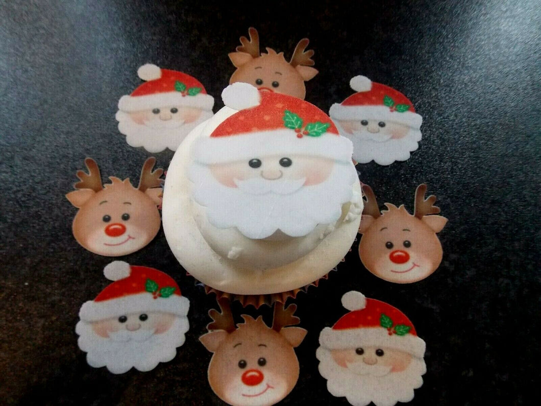 12 PRECUT Edible Christmas/xmas Santa & Rudolf wafer paper cake/cupcake toppers