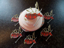 Load image into Gallery viewer, 12 PRECUT Edible Scottish Bagpipes wafer/rice paper cake/cupcake toppers
