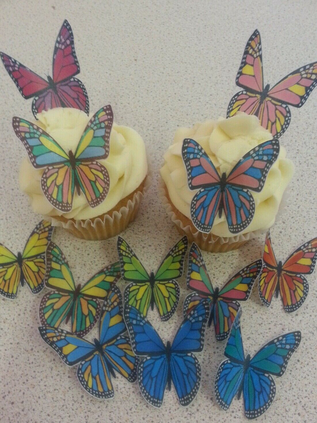 12 PRECUT Multi Coloured Edible wafer paper Butterflies cake/cupcake toppers