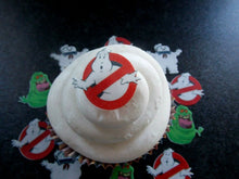 Load image into Gallery viewer, 24 Small Edible Ghostbusters wafer/rice paper cake/cupcake toppers
