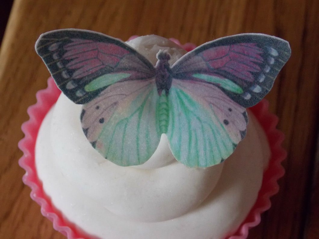 12 PRECUT Purple & Green Edible wafer paper Butterflies cake/cupcake toppers