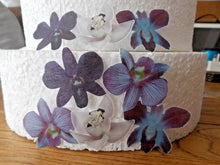 Load image into Gallery viewer, 12 PRECUT Edible Purple Orchid wafer/rice paper cake/cupcake toppers
