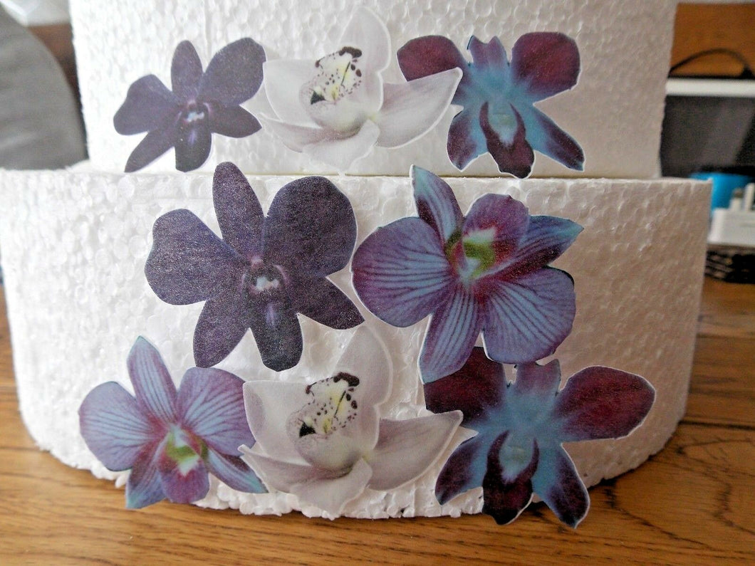 12 PRECUT Edible Purple Orchid wafer/rice paper cake/cupcake toppers
