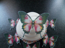 Load image into Gallery viewer, 12 PRECUT Pink &amp; Yellow Butterflies Edible wafer/rice paper cupcake toppers (D)
