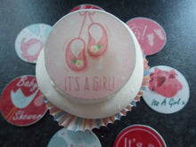 Load image into Gallery viewer, 12 PRECUT Edible Baby Girl/shower Discs wafer/rice paper cake/cupcake toppers
