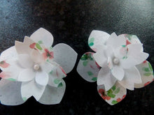Load image into Gallery viewer, 18 Edible White Floral Flower wafer paper cake/cupcake topper
