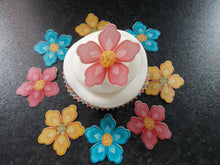 Load image into Gallery viewer, 12 PRECUT Edible Bold Flowers wafer/rice paper cake/cupcake toppers
