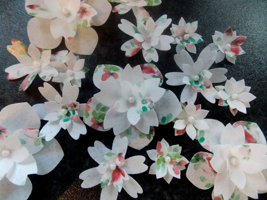 18 Edible White Floral Flower wafer paper cake/cupcake topper