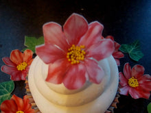 Load image into Gallery viewer, 12 Edible Red Flower and Ivy leaves wafer paper cake/cupcake topper
