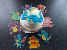 Load image into Gallery viewer, 12 PRECUT Edible Colourful Dragons wafer/rice paper cake/cupcake toppers
