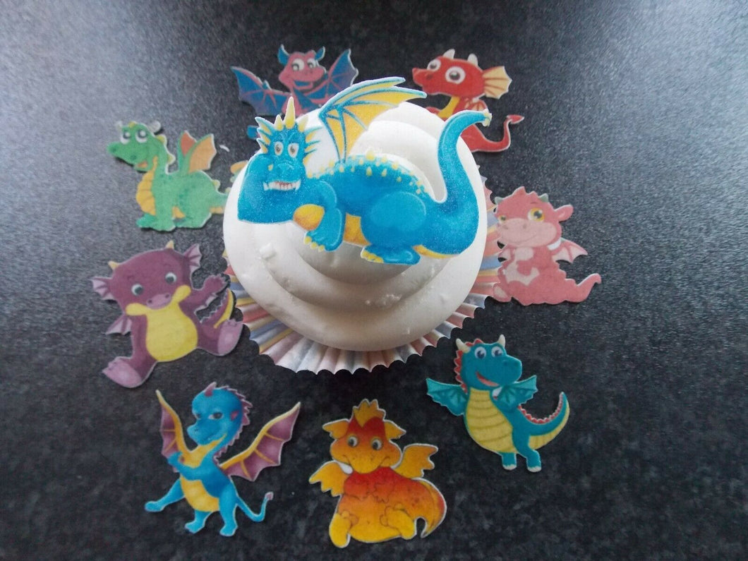 12 PRECUT Edible Colourful Dragons wafer/rice paper cake/cupcake toppers