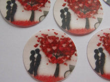 Load image into Gallery viewer, 12 PRECUT edible wafer/rice paper Valentine Disc tree cake/cupcake toppers
