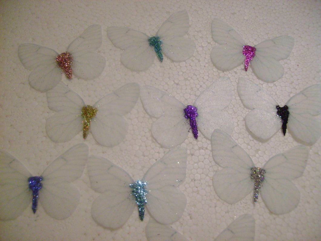 12 Precut Edible Glittery White Butterflies for cake/cupcake toppers