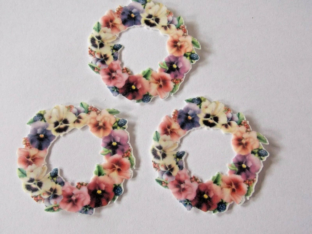 12 PRECUT Edible Pansy Wreath Flowers wafer/rice paper cake/cupcake toppers