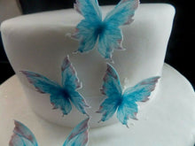 Load image into Gallery viewer, 22 PRECUT Blue Edible wafer paper Butterflies cake/cupcake toppers 2
