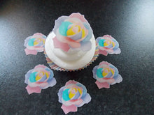 Load image into Gallery viewer, 12 PRECUT Pastel Roses Edible wafer/rice paper cupcake toppers
