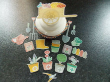 Load image into Gallery viewer, 17 piece PRECUT  gardening set edible wafer/rice paper cake/cupcake toppers
