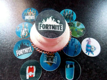 Load image into Gallery viewer, 12 PRECUT Edible Fortnite Discs wafer paper cake/cupcake toppers
