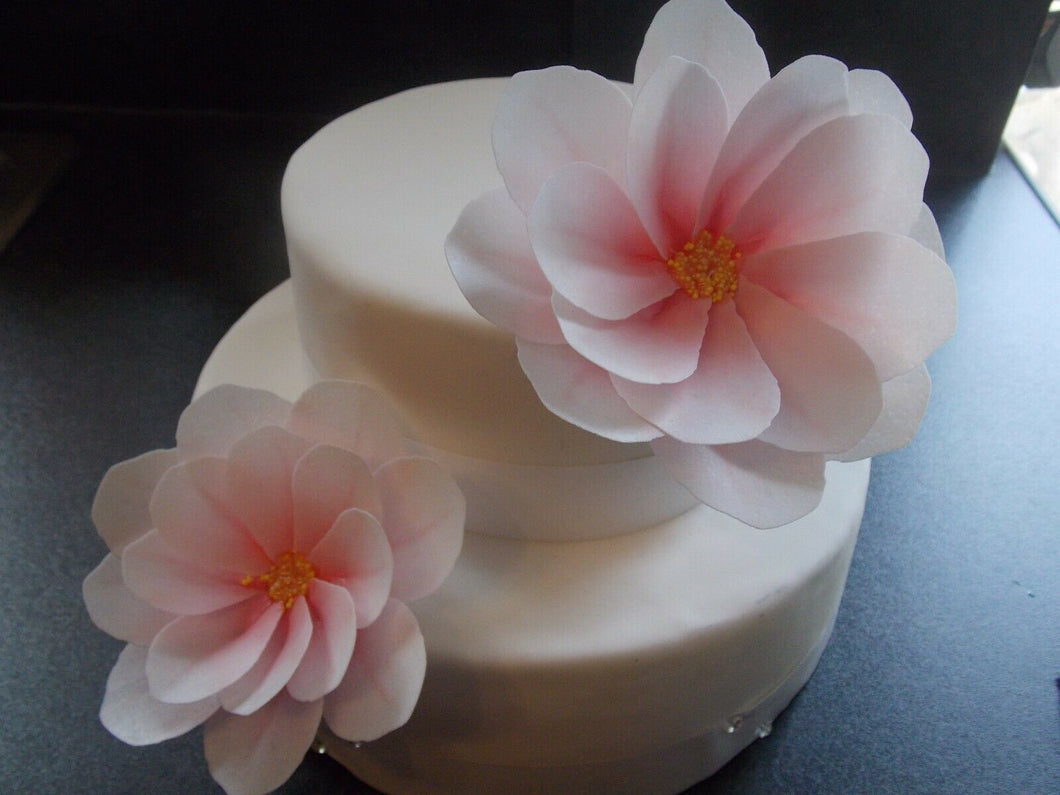 2 Extra Large edible wafer/rice paper pink Lotus Style flower cake topper