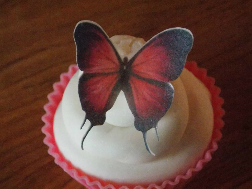 12 PRECUT Edible Raspberry wafer/rice paper Butterflies cake/cupcake toppers