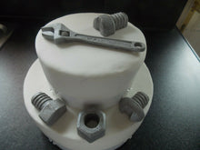 Load image into Gallery viewer, 5 Piece Edible fondant Spanner, Nuts and Bolts cake/cupcake toppers
