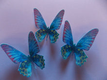 Load image into Gallery viewer, 12 PRECUT Edible Blue wafer/rice paper Butterflies cake/cupcake toppers
