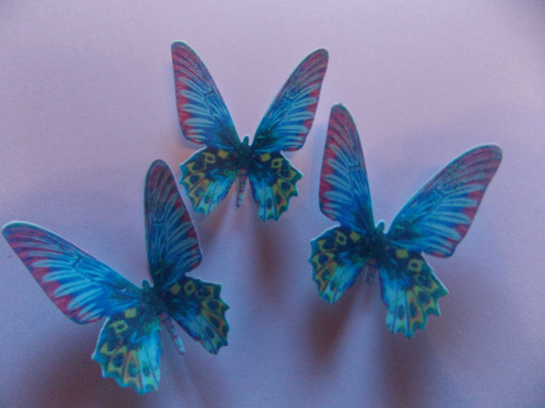 12 PRECUT Edible Blue wafer/rice paper Butterflies cake/cupcake toppers