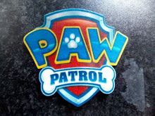 Load image into Gallery viewer, 1 PRECUT 4&quot; Edible Blue Paw Patrol Shield wafer/rice paper cake topper
