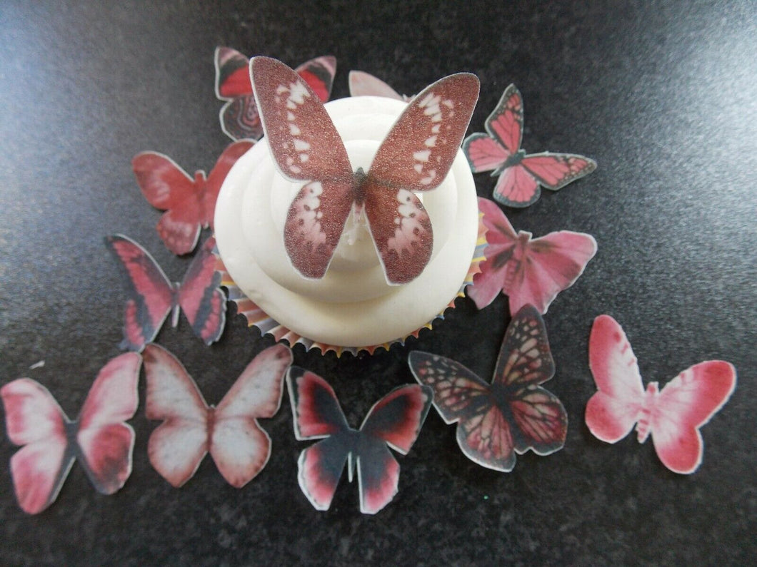 12 Precut Edible Pink Mix(2) Butterflies for cakes and cupcake toppers