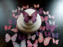 Load image into Gallery viewer, 28 Small PRECUT Pink &amp; Purple Edible wafer paper Butterflies cake/cupcake topper
