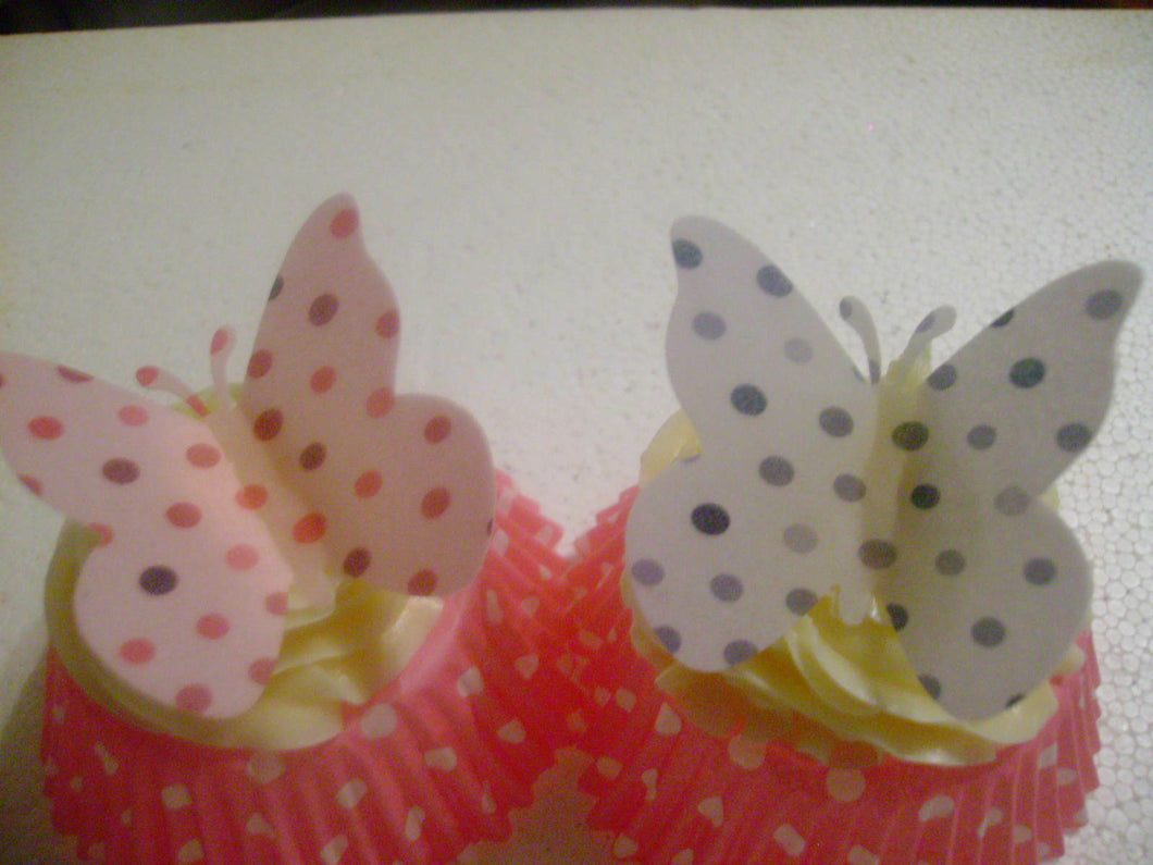 12 Precut Large Edible Spotty Butterflies for cakes/cupcakes
