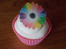 Load image into Gallery viewer, 12 PRECUT Edible Multi coloured daisy wafer/rice paper cake/cupcake toppers

