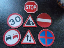 Load image into Gallery viewer, 14 PRECUT Edible Road Signs wafer/rice paper cake/cupcake toppers
