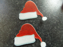 Load image into Gallery viewer, 12 PRECUT Edible Christmas/xmas santa hat wafer paper cake/cupcake toppers
