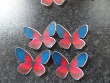 Load image into Gallery viewer, 16 PRECUT Fushia Pink&amp;Royal Blue Butterfly Edible wafer paper cupcake toppers(E)
