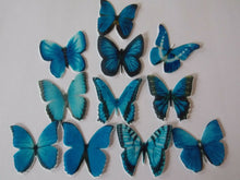 Load image into Gallery viewer, 24 Small Precut Edible Blue Mix(2) Butterflies for cakes and cupcake toppers
